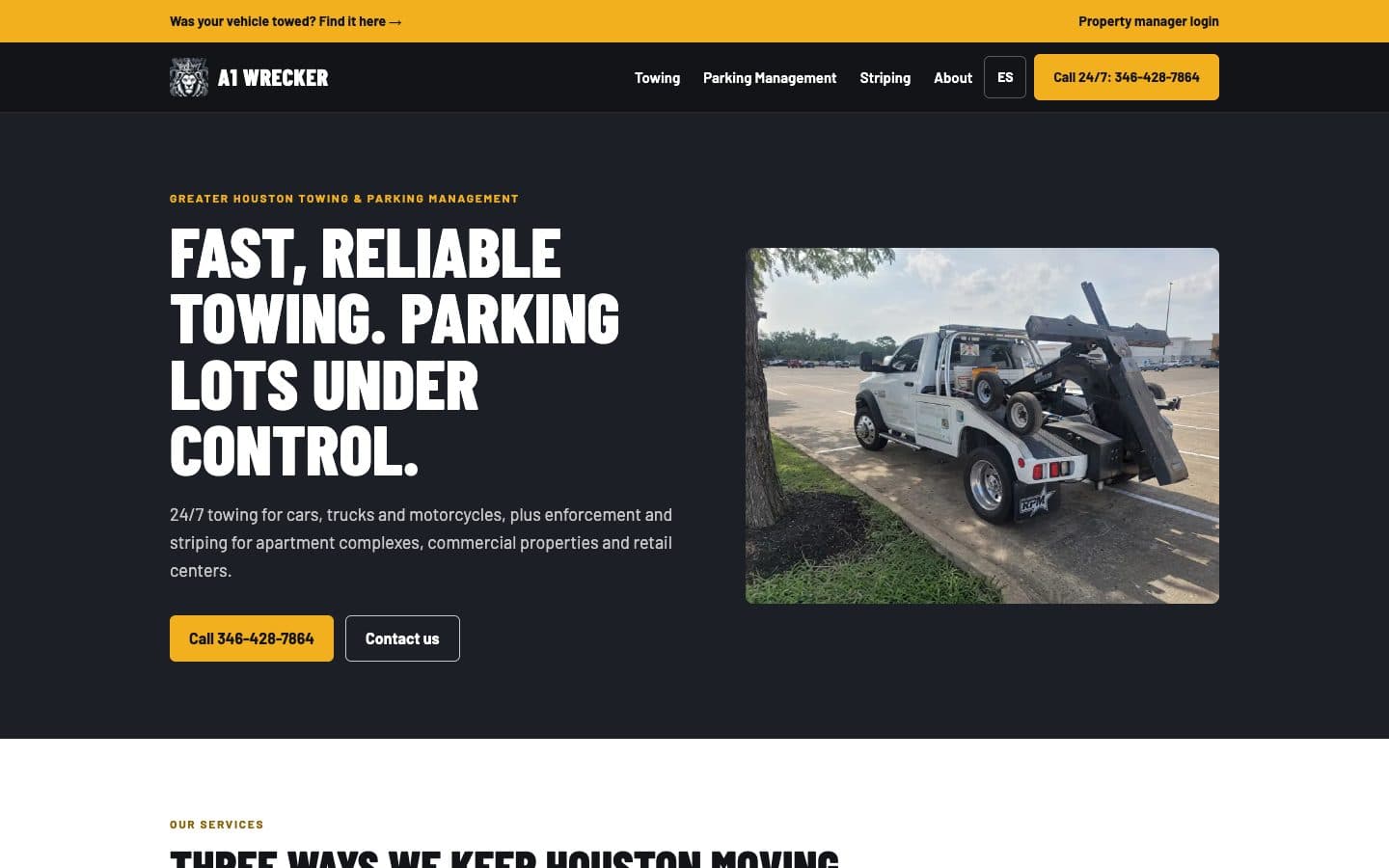 A1 Wrecker website homepage