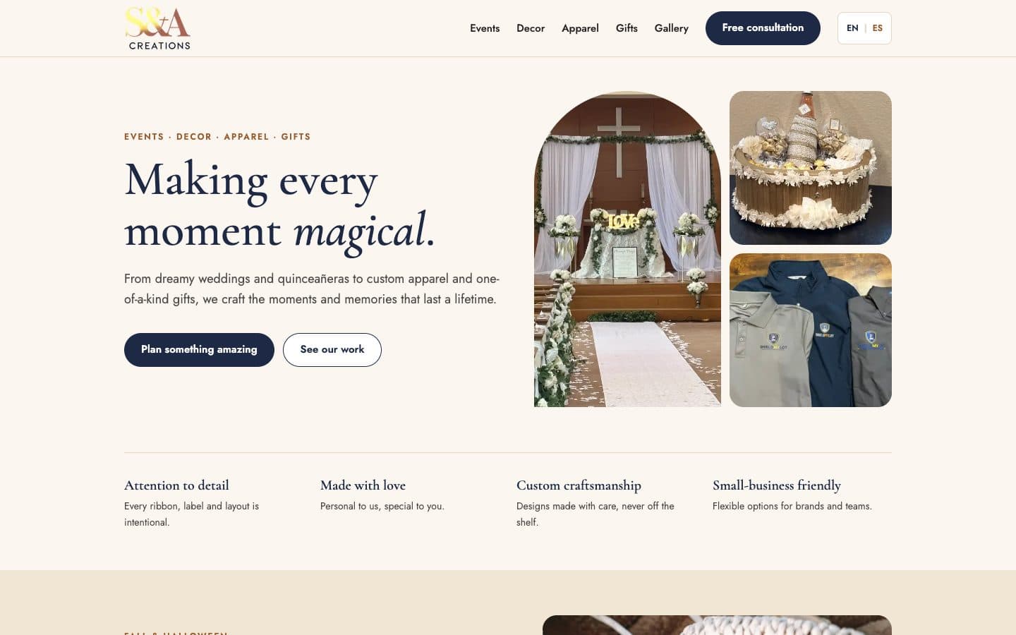 S&A Creations website homepage